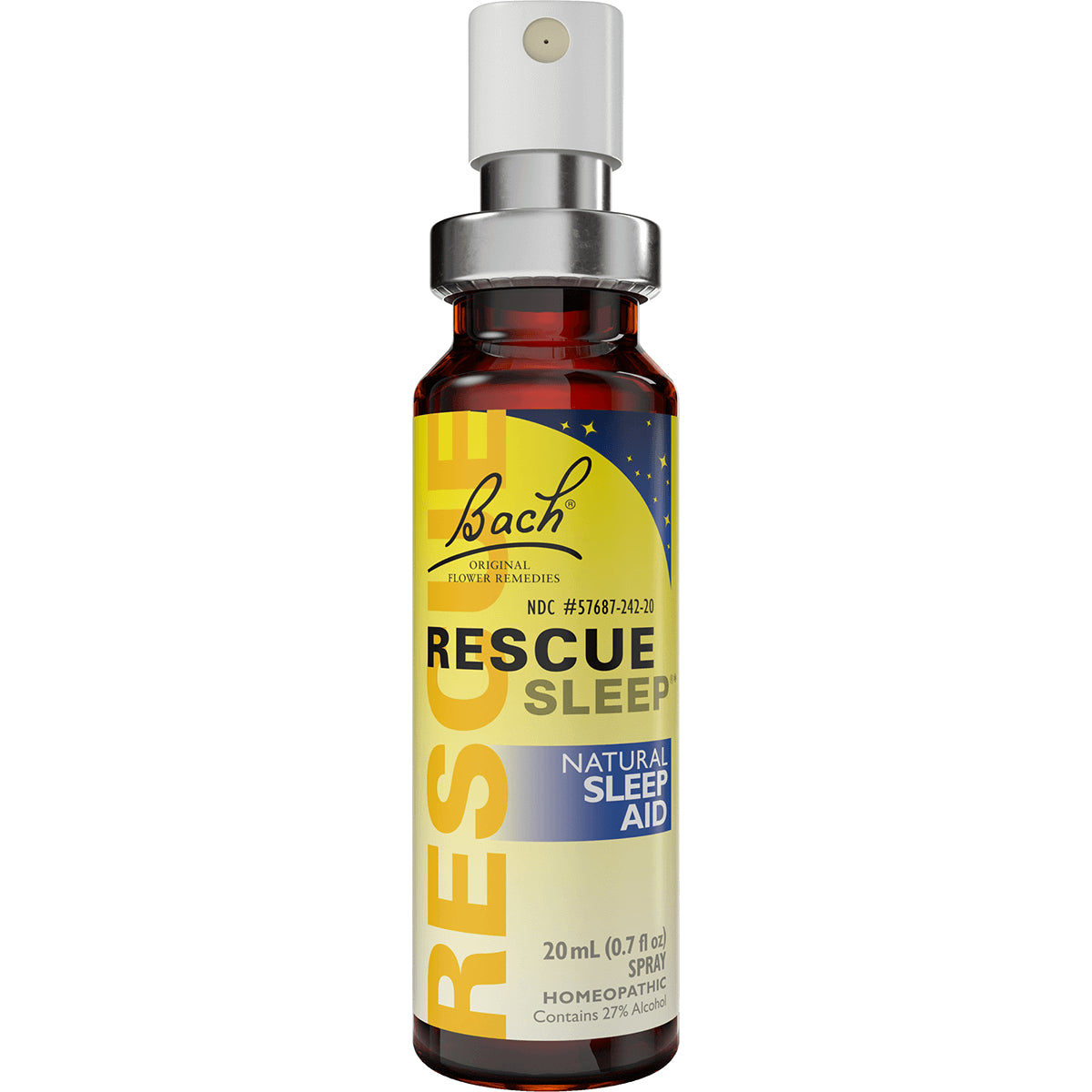 BFL013 | Bach Rescue Sleep natural sleep aid spray, 20 mL amber bottle with yellow label