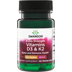 SW1804 | Swanson Extra Strength Vitamins D3 & K2, 60 vegan capsules, bottle front