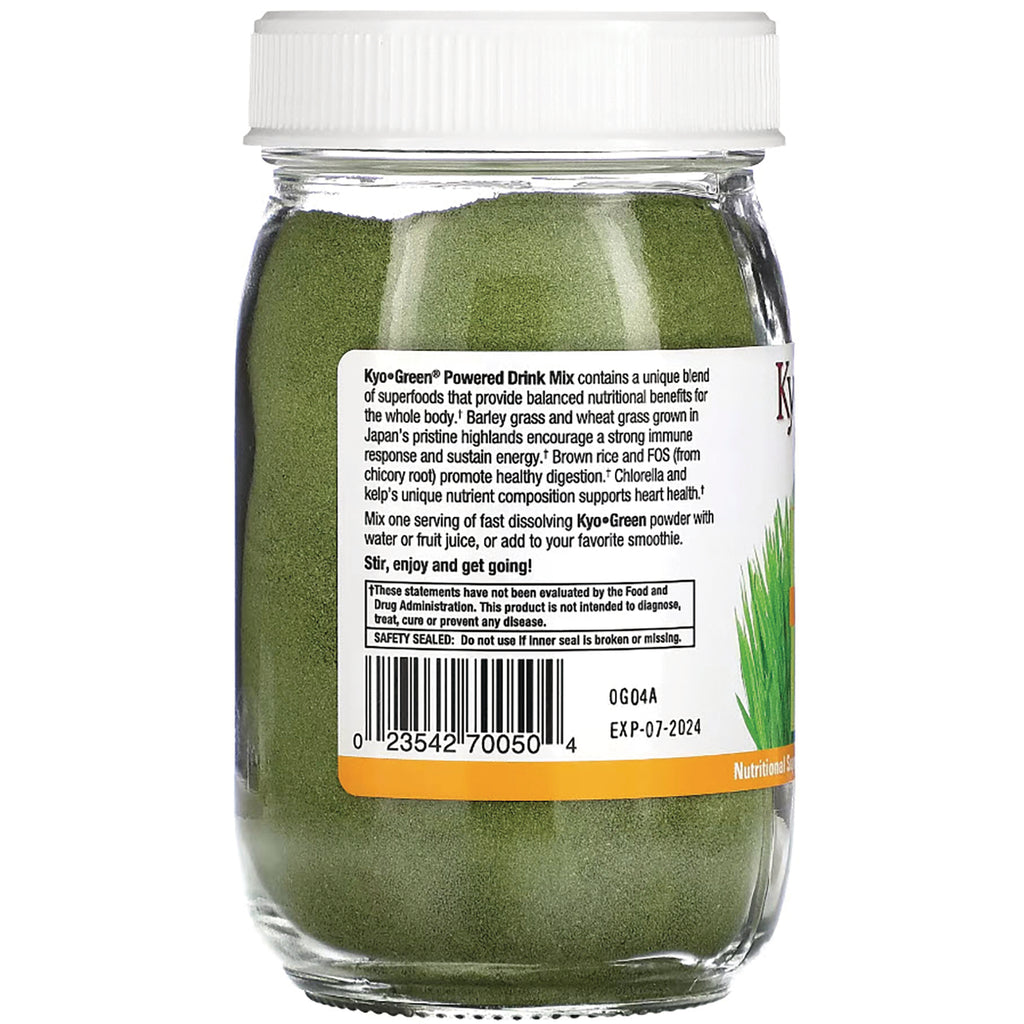 KY027 | Back label of glass jar with green powder showing ingredients, barcode and EXP-07-2024 - Thumbnail