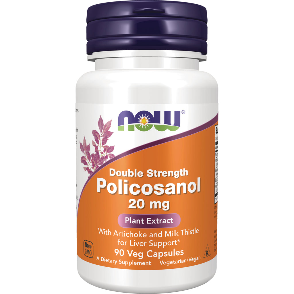 NWF774 | NOW Double Strength Policosanol 20 mg bottle, 90 veg capsules, plant extract - Thumbnail