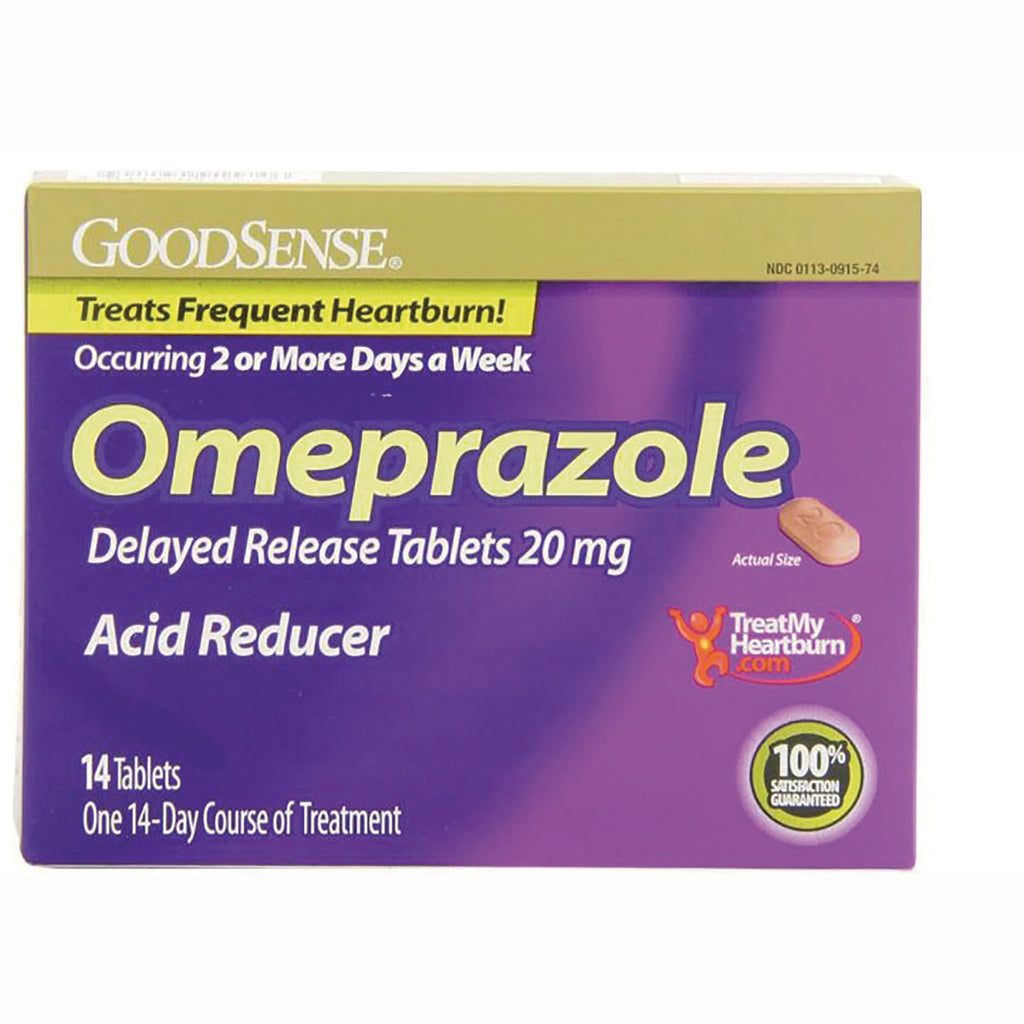 GDS012 | GoodSense Omeprazole delayed release tablets 20 mg purple front box, 14 tablets, acid reducer - Thumbnail