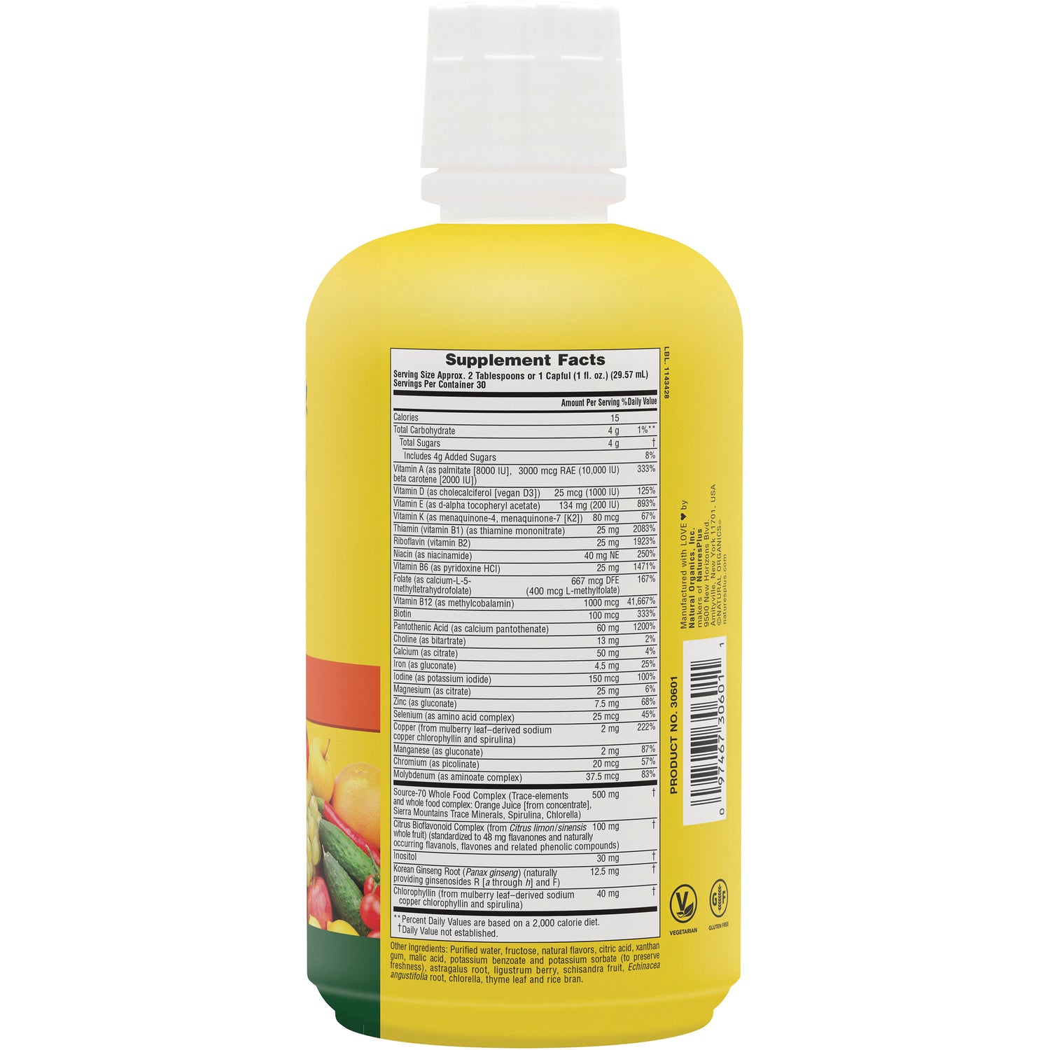 NTP051 | Back of yellow supplement bottle showing Supplement Facts nutrition panel and barcode