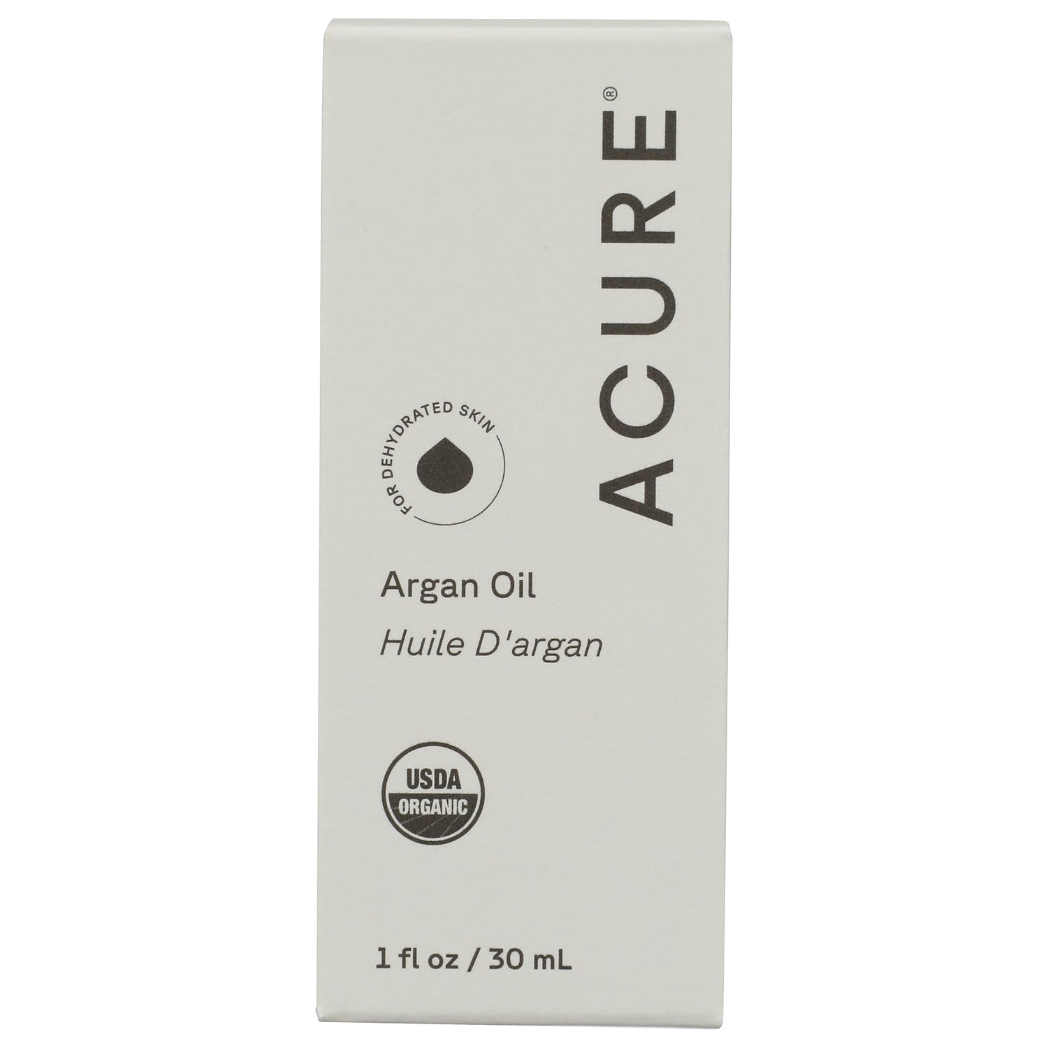 ACR001 | Acure Argan Oil box with USDA Organic seal, text 'Argan Oil Huile D'argan', 1 fl oz / 30 mL