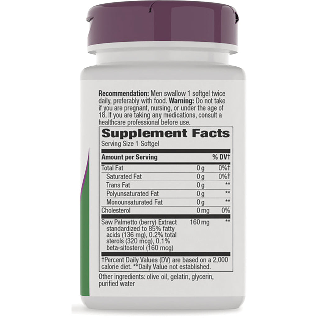 ET262 | Back label showing Supplement Facts panel and ingredients list including saw palmetto, serving size 1 softgel - Thumbnail