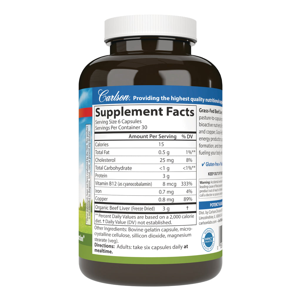 CSN338 | Supplement Facts panel on bottle showing serving size 6 capsules, nutrient amounts and directions - Thumbnail