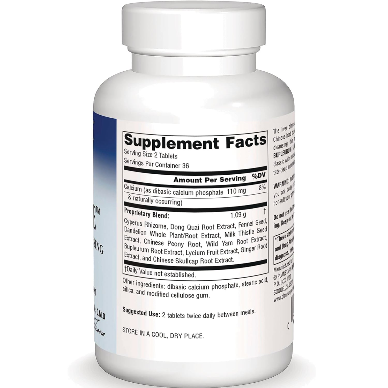 PF043 | back of white supplement bottle showing Supplement Facts panel, proprietary blend and suggested use