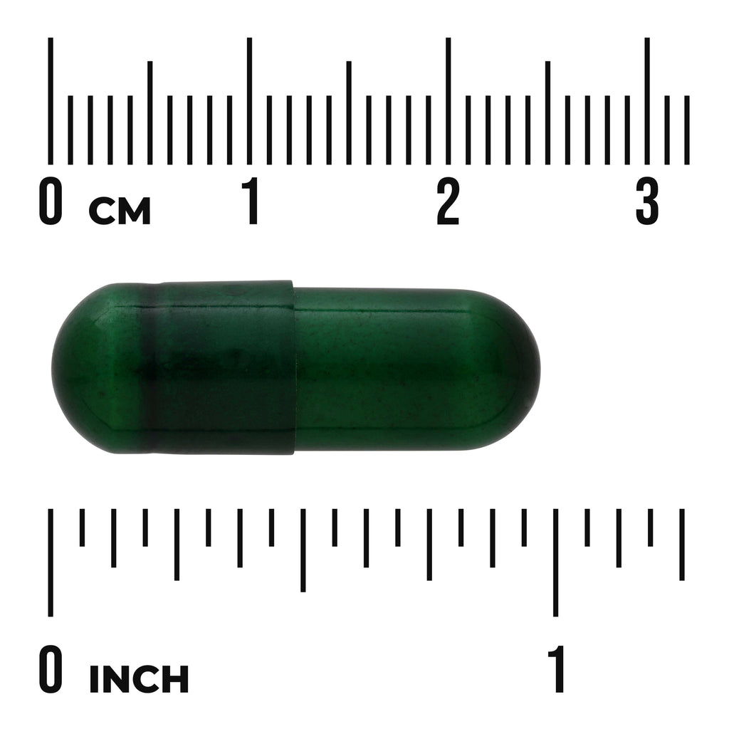 SWC108 | Green capsule with cm and inch rulers for size reference - Thumbnail