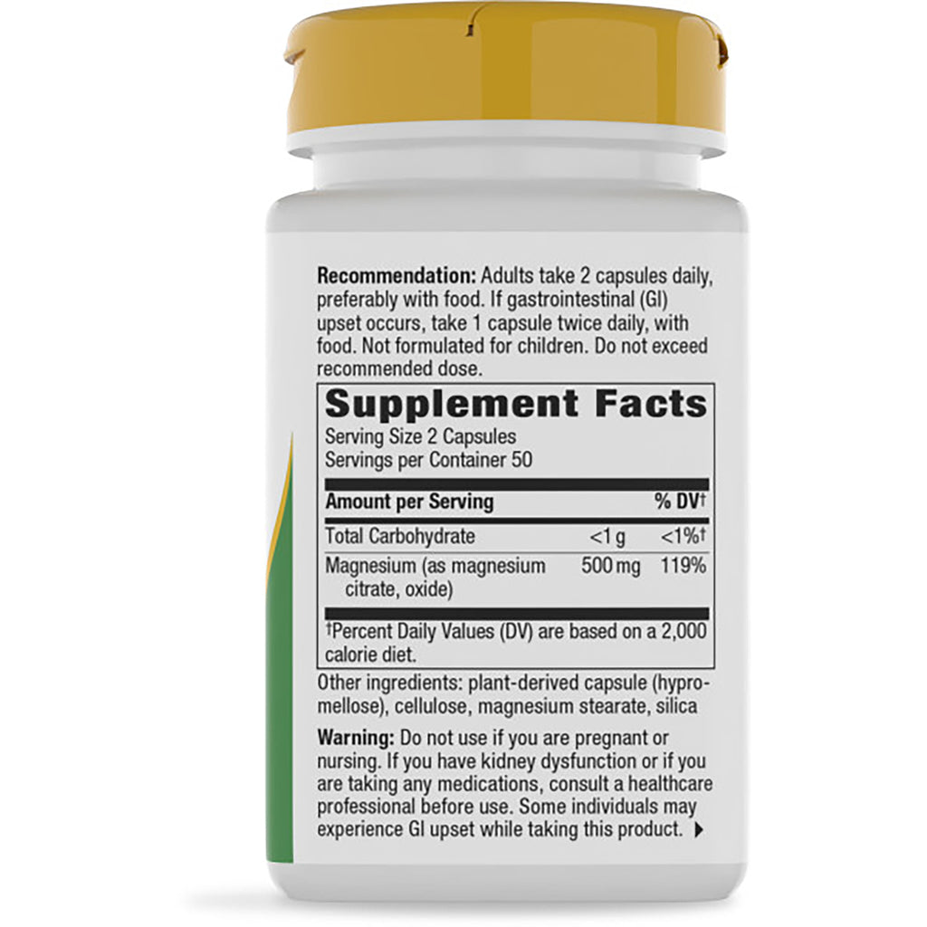 NW360 | back of supplement bottle showing Supplement Facts label, serving size and magnesium 500 mg - Thumbnail