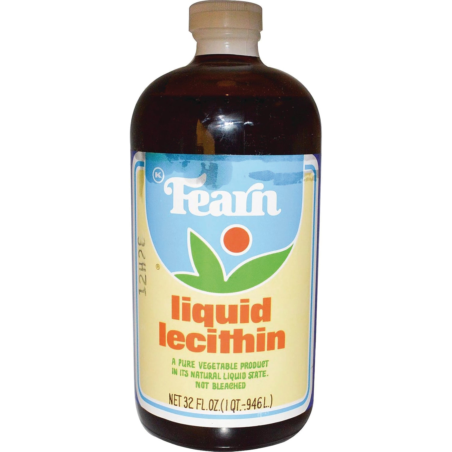 FRN002 | Bottle labeled Fearn liquid lecithin 32 fl oz, brown bottle with beige cap