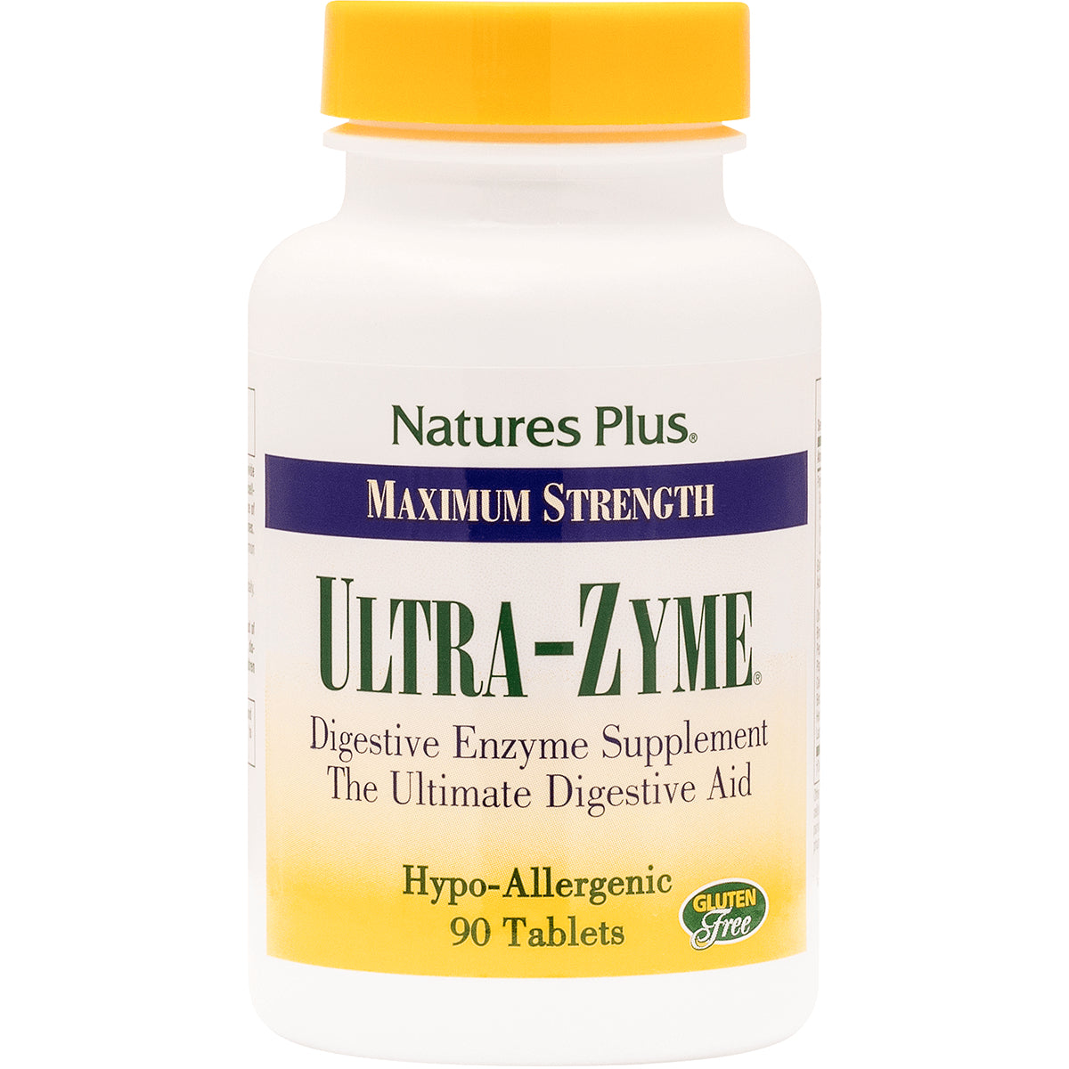 NTP147 | Natures Plus Ultra-Zyme maximum strength digestive enzyme supplement bottle, hypo-allergenic, 90 tablets