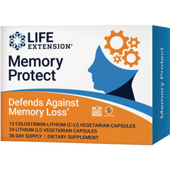 LE418 | Life Extension Memory Protect box labeled Defends Against Memory Loss 36 day supply vegetarian capsules