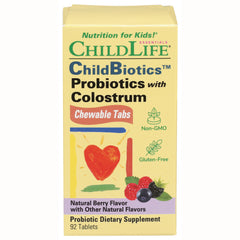 CHL022 | ChildLife ChildBiotics probiotics with colostrum chewable tabs natural berry flavor 92 tablets front packaging