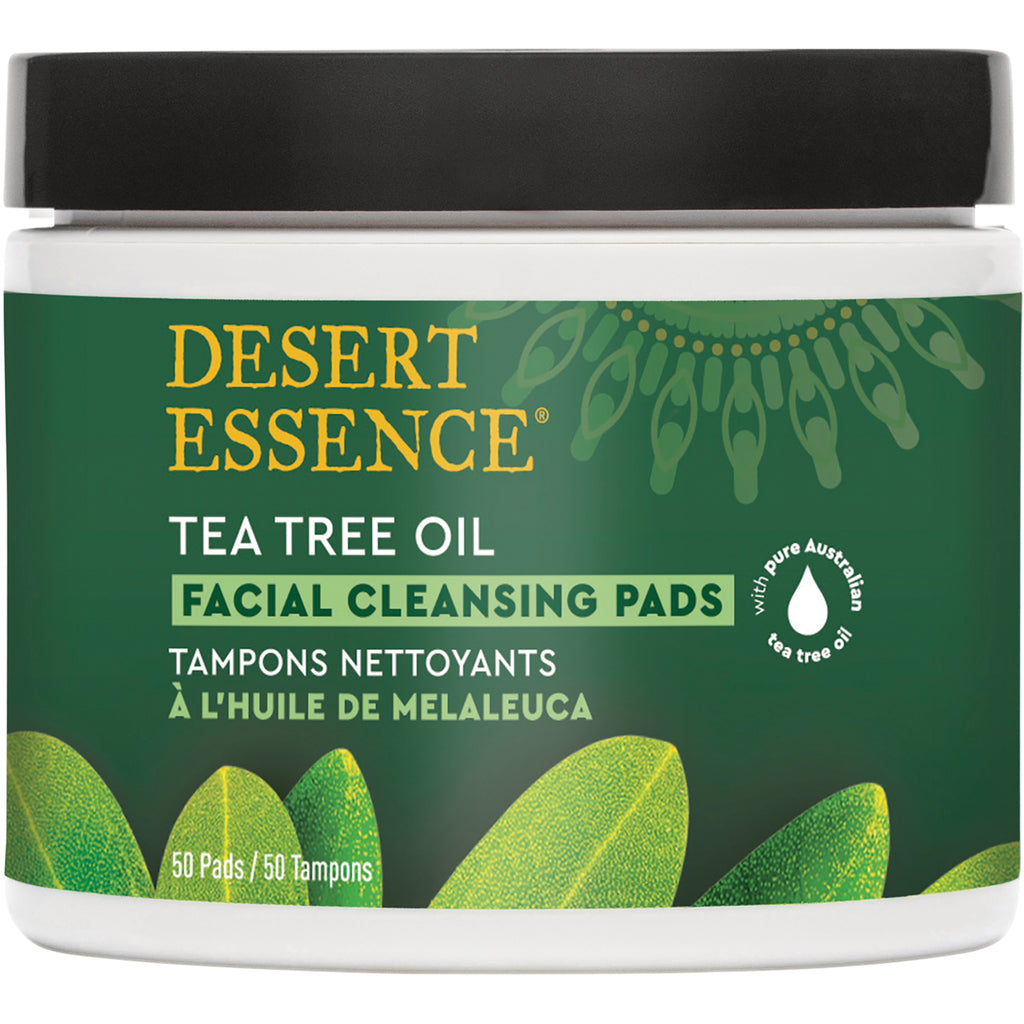 DST024 | Desert Essence tea tree oil facial cleansing pads jar with green label showing 50 pads - Thumbnail