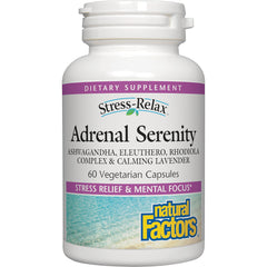 NFC151 | Stress-Relax Adrenal Serenity dietary supplement bottle, 60 vegetarian capsules, front label with Natural Factors logo