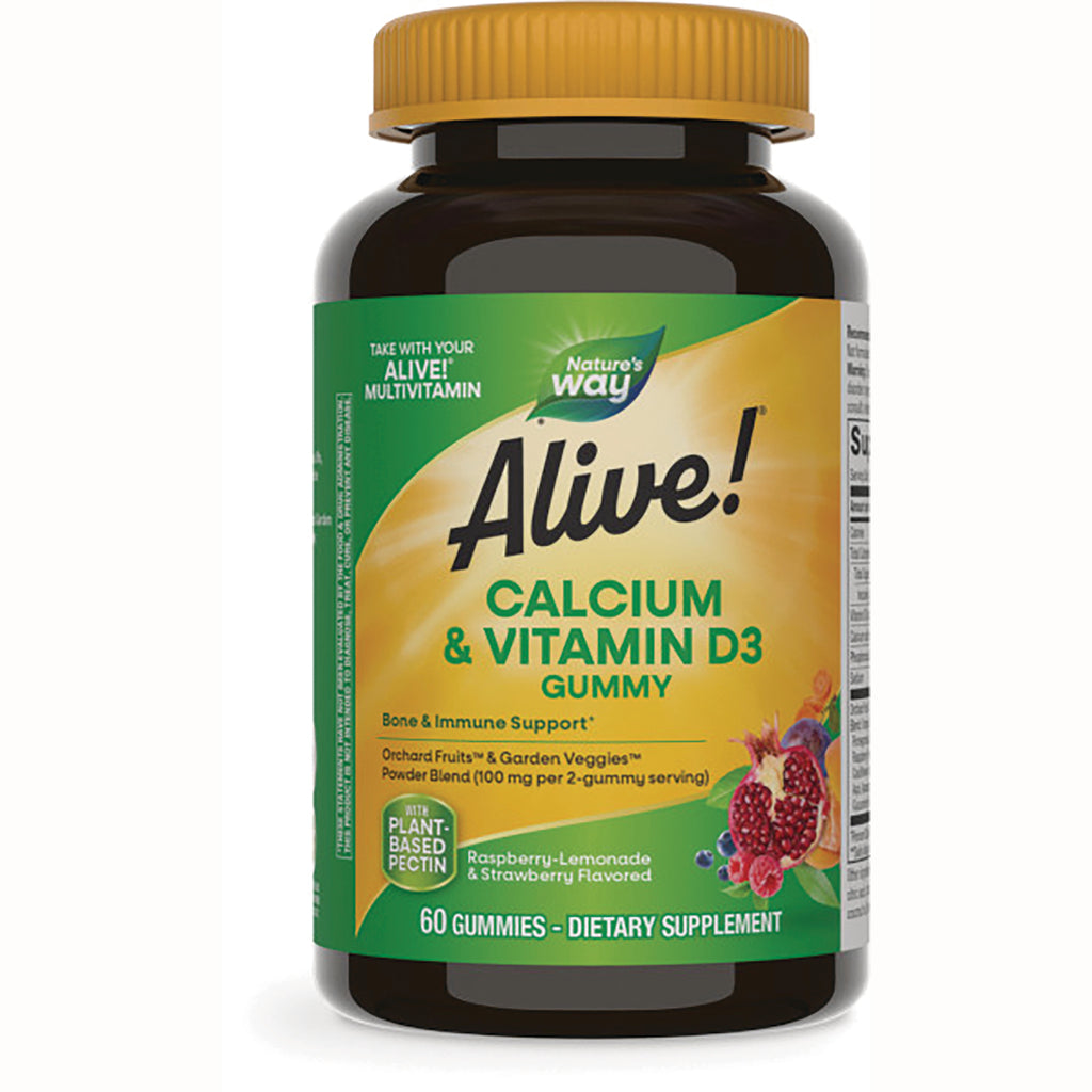 NW871 | Alive! Calcium & Vitamin D3 gummy bottle, 60 gummies, raspberry-lemonade and strawberry flavored dietary supplement - Thumbnail