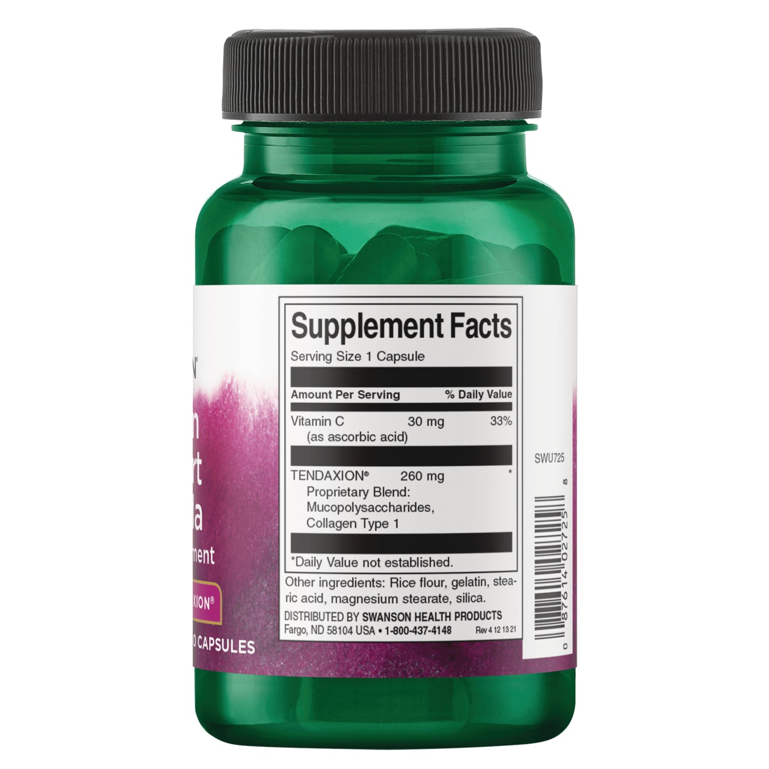 SWU725 | Back label with Supplement Facts panel and ingredients