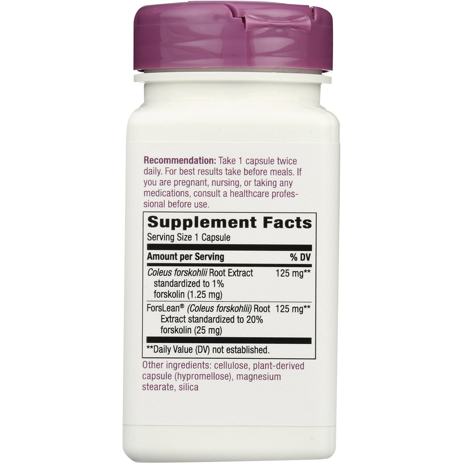 NW868 | Back of white supplement bottle showing Supplement Facts label and recommended dosage text