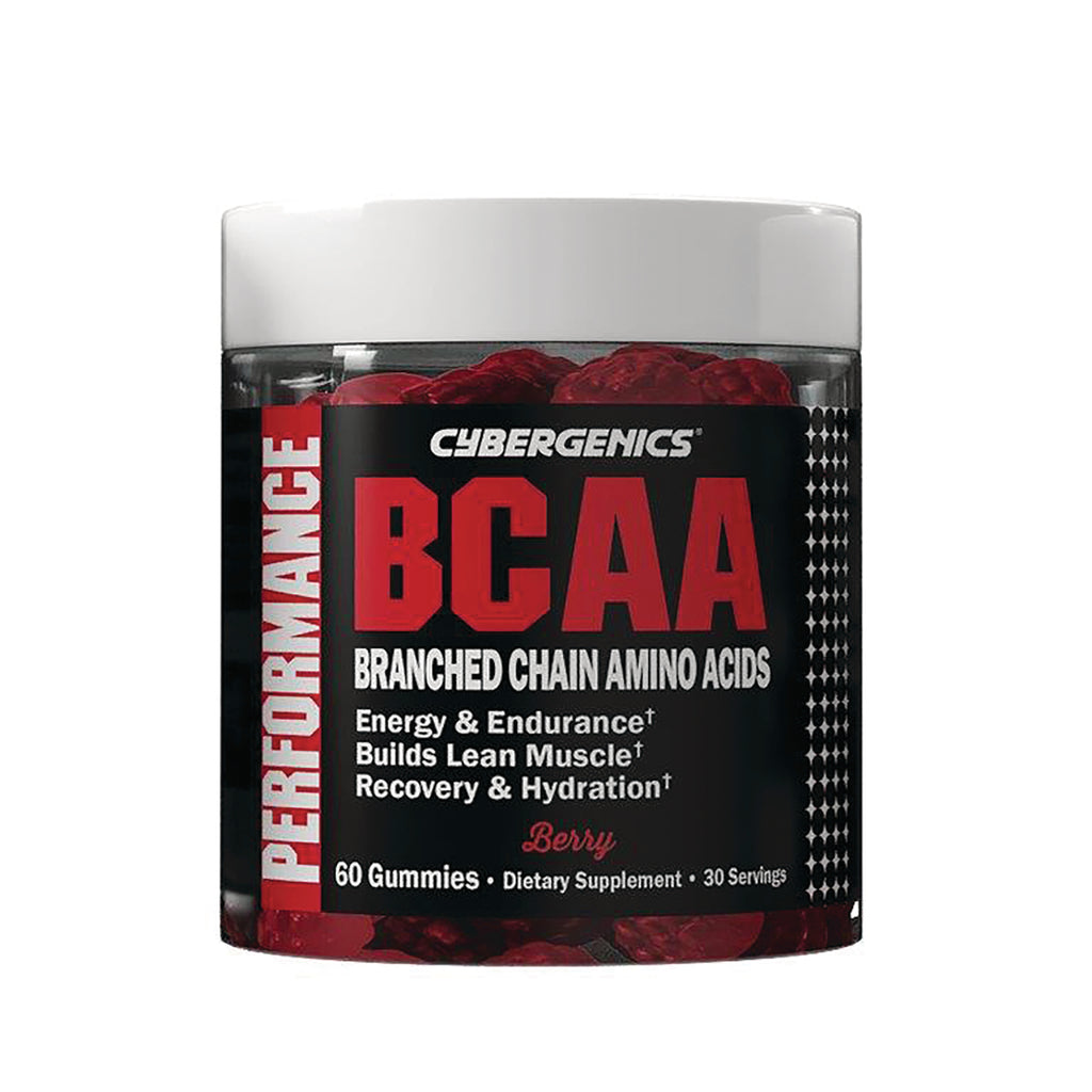 CYB003 | Cybergenics BCAA branched chain amino acids berry gummies jar, black and red label, 60 gummies - Thumbnail