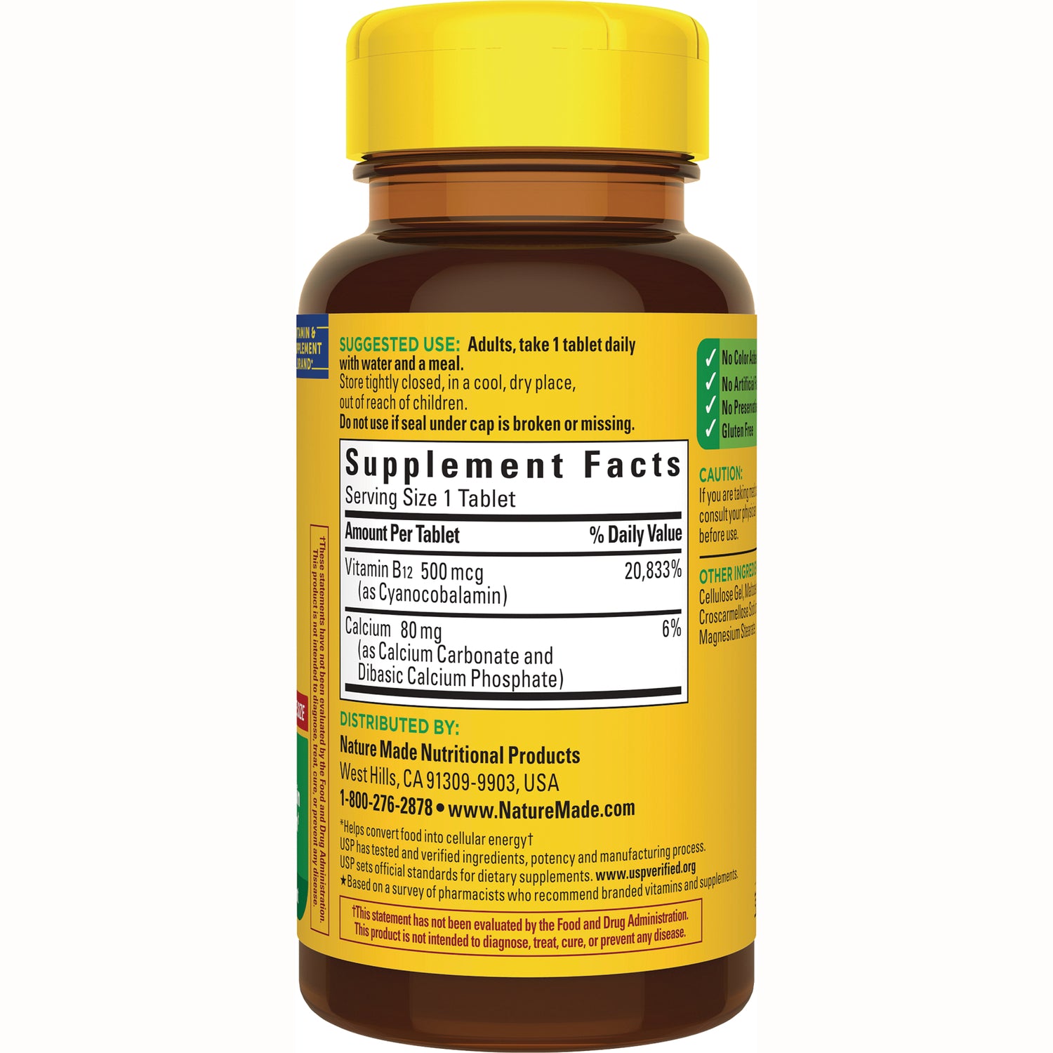 NTM174 | back of brown supplement bottle showing Supplement Facts panel and label information