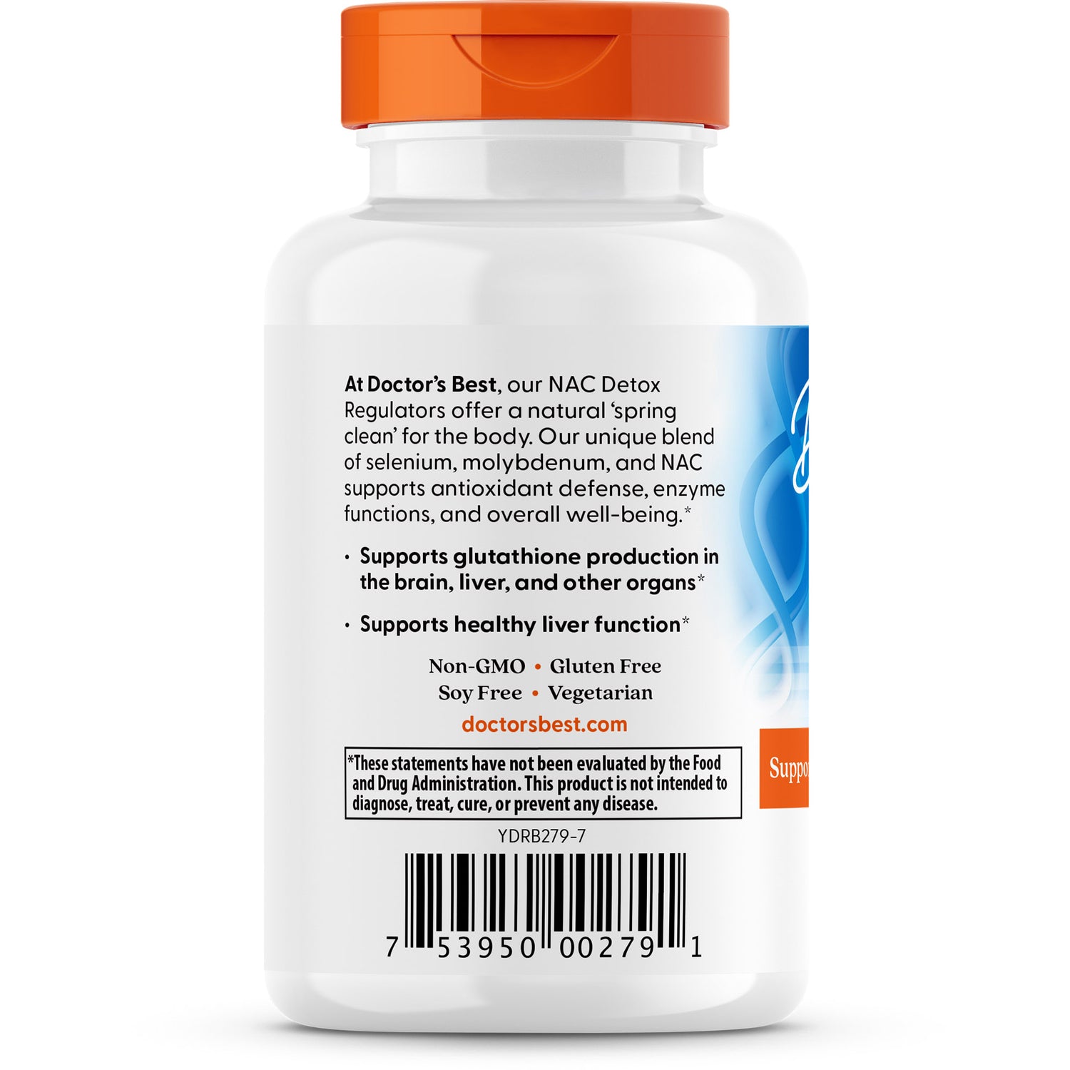 DB217 | Back label showing product description, support claims, and barcode on white supplement bottle