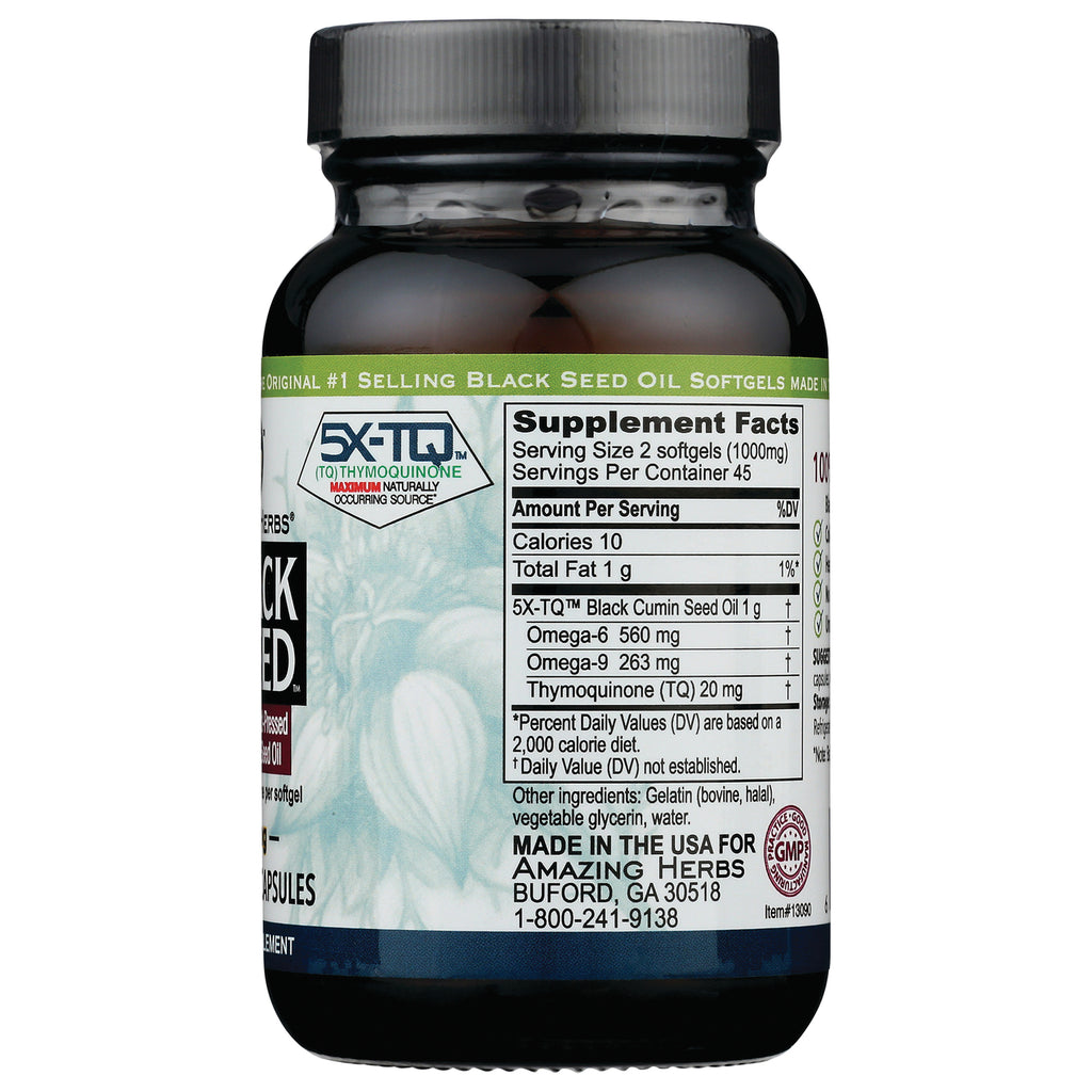 AZH002 | Back label with Supplement Facts panel showing serving size 2 softgels, calories, fats, and ingredient amounts - Thumbnail