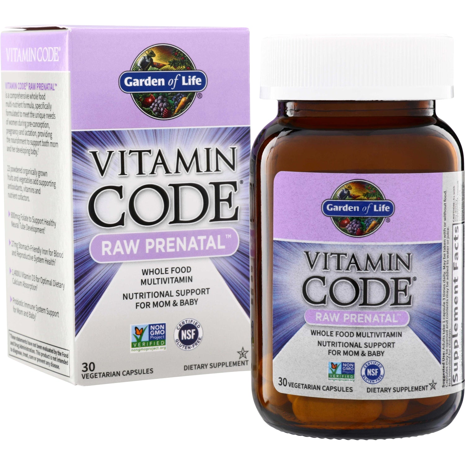GLF138 | Garden of Life Vitamin Code Raw Prenatal whole food multivitamin, 30 vegetarian capsules