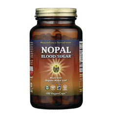 HFC005 | Amber supplement bottle labeled NOPAL BLOOD SUGAR made with Organic Nopal Leaf 180 VeganCaps