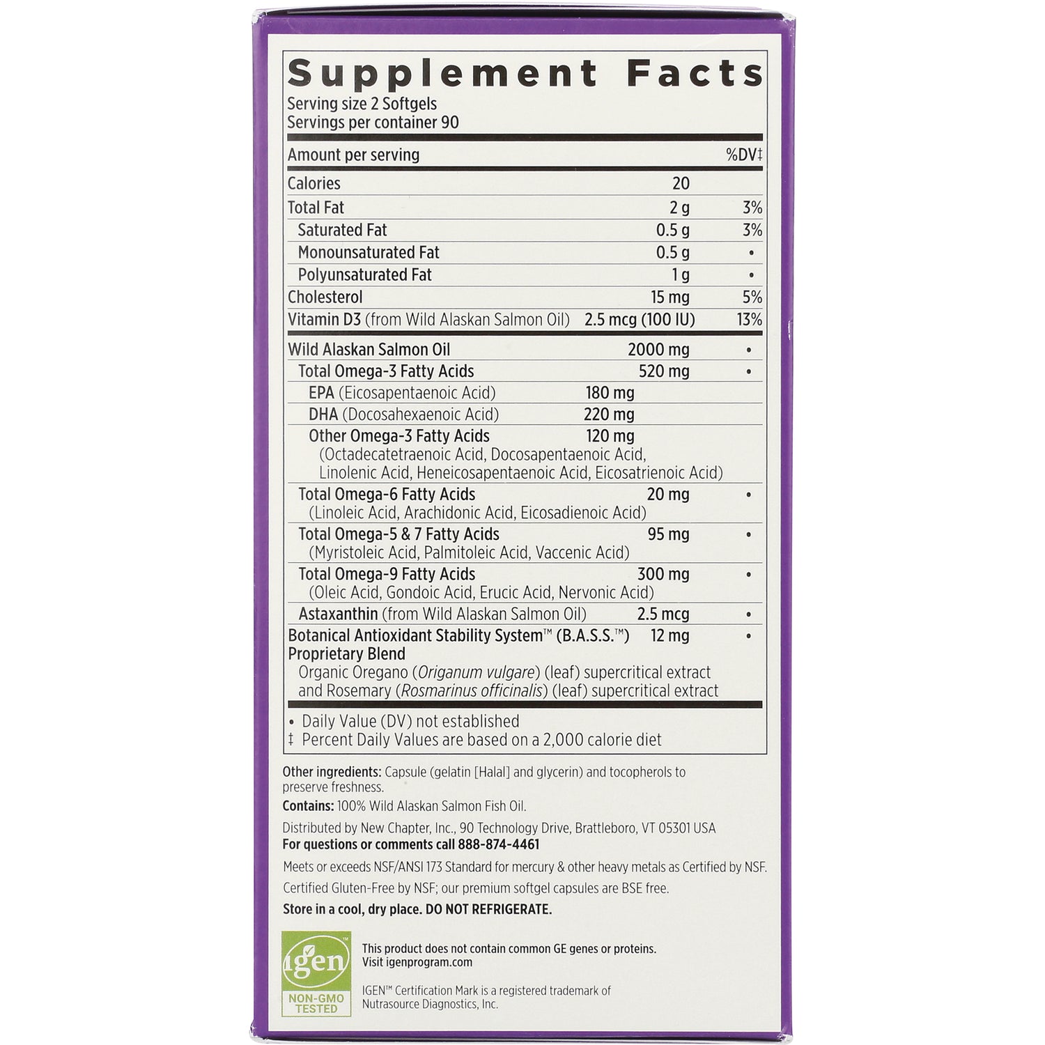 NWC209 | Supplement Facts panel showing serving size, omega-3 amounts, ingredients and other back-of-box text