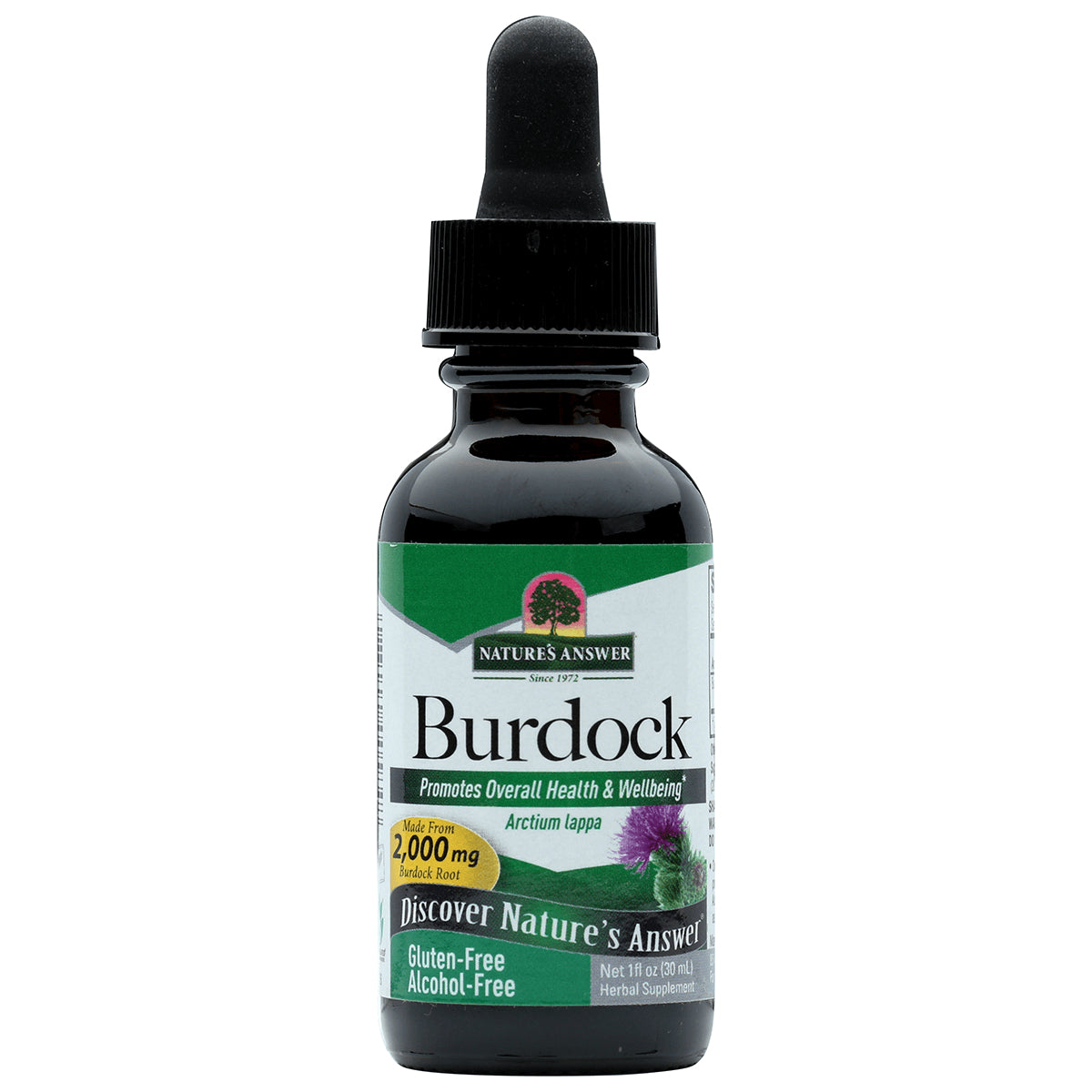 NAT013 | Burdock herbal supplement dropper bottle labeled Nature's Answer
