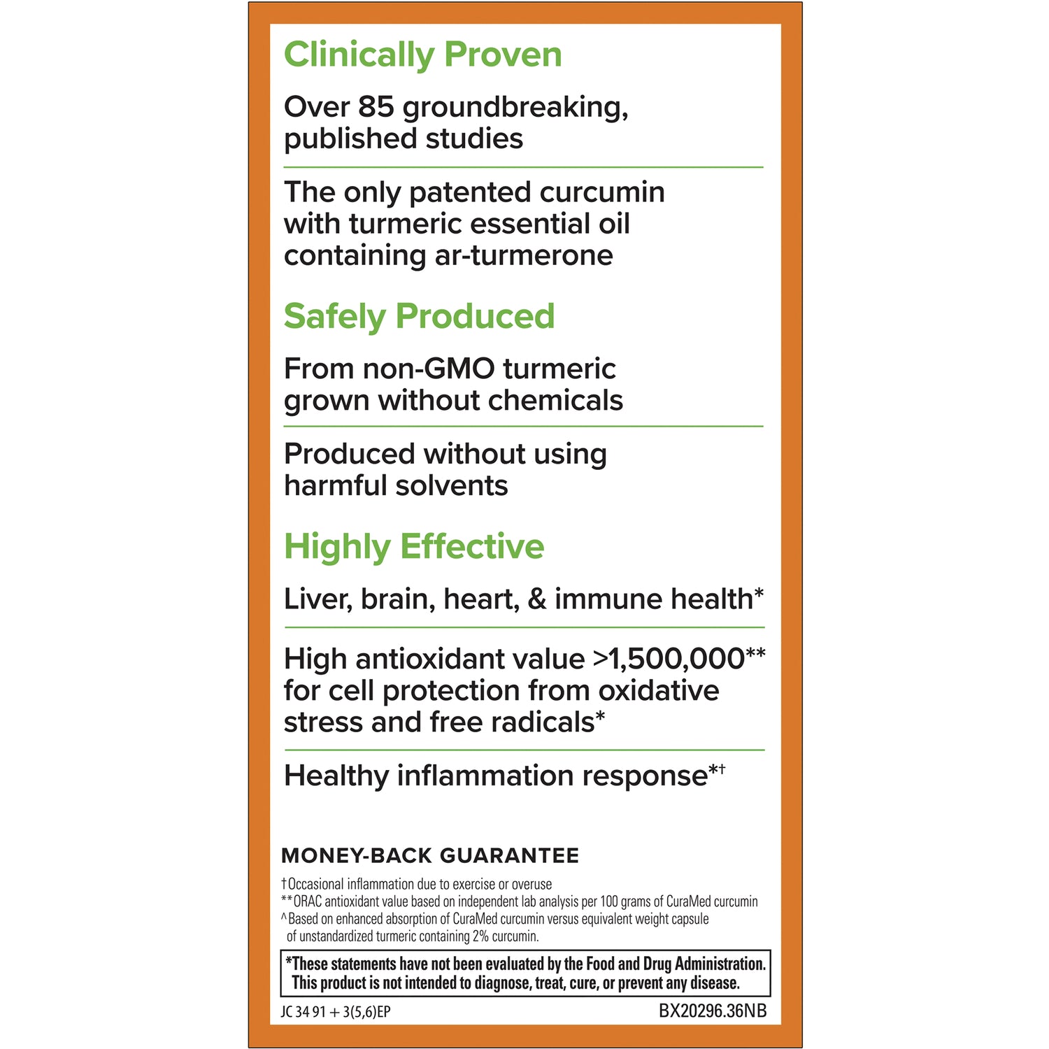 EUR036 | Back panel with clinical claims, non-GMO turmeric sourcing, antioxidant and inflammation benefits