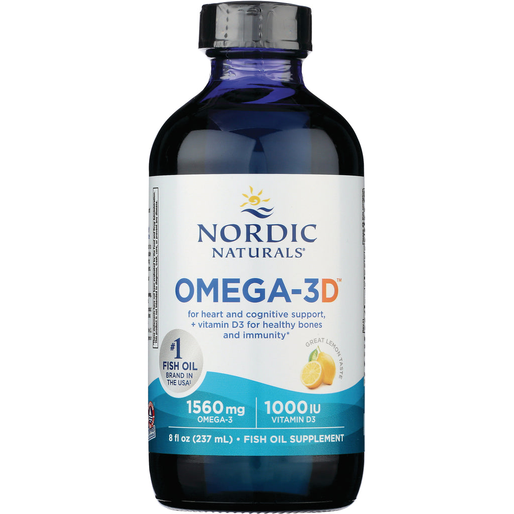 NRN030 | Nordic Naturals OMEGA-3D liquid fish oil supplement bottle, 1560 mg Omega-3 and 1000 IU vitamin D3, lemon - Thumbnail
