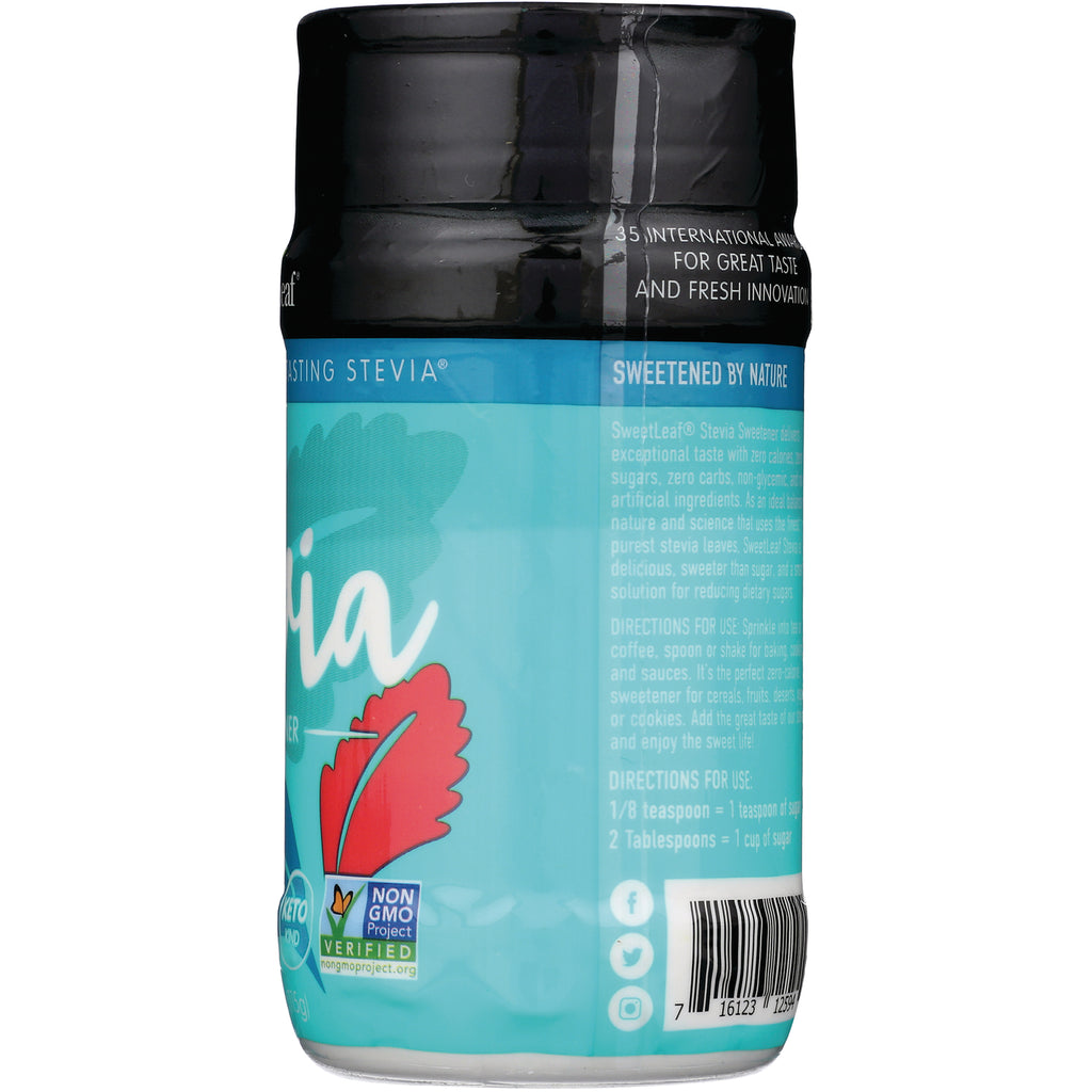 WA021 | SweetLeaf Stevia Sweetener back label with directions for use, Sweetened by Nature, and Non GMO Project Verified - Thumbnail