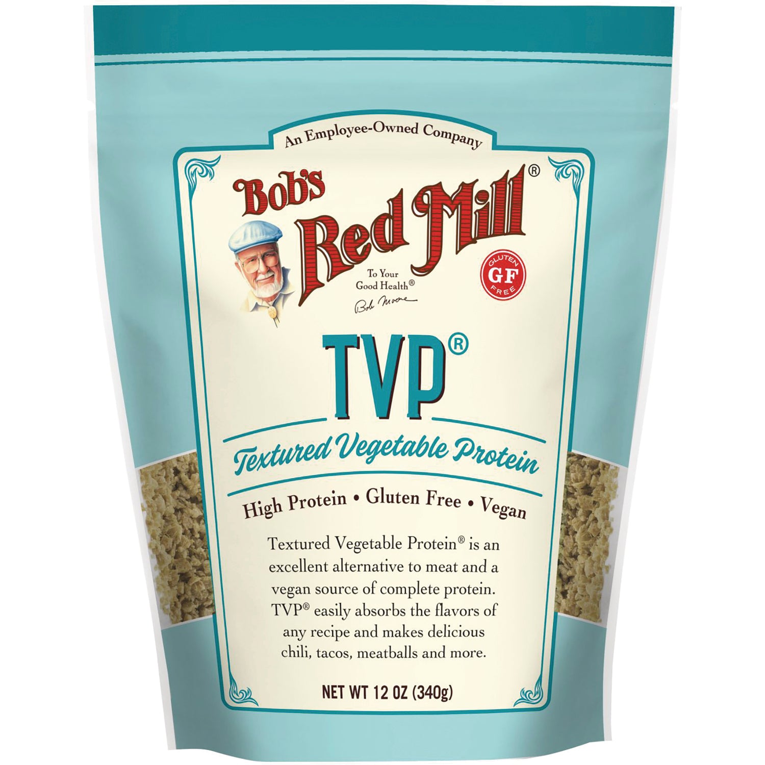 BOB404 | Bob's Red Mill TVP textured vegetable protein pouch, high protein gluten free vegan, 12 oz