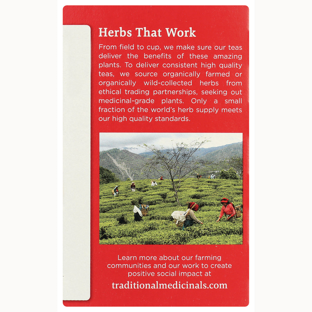 TMD005 | Herbs That Work panel with tea field photo, sourcing and social impact message, traditionalmedicinals.com - Thumbnail
