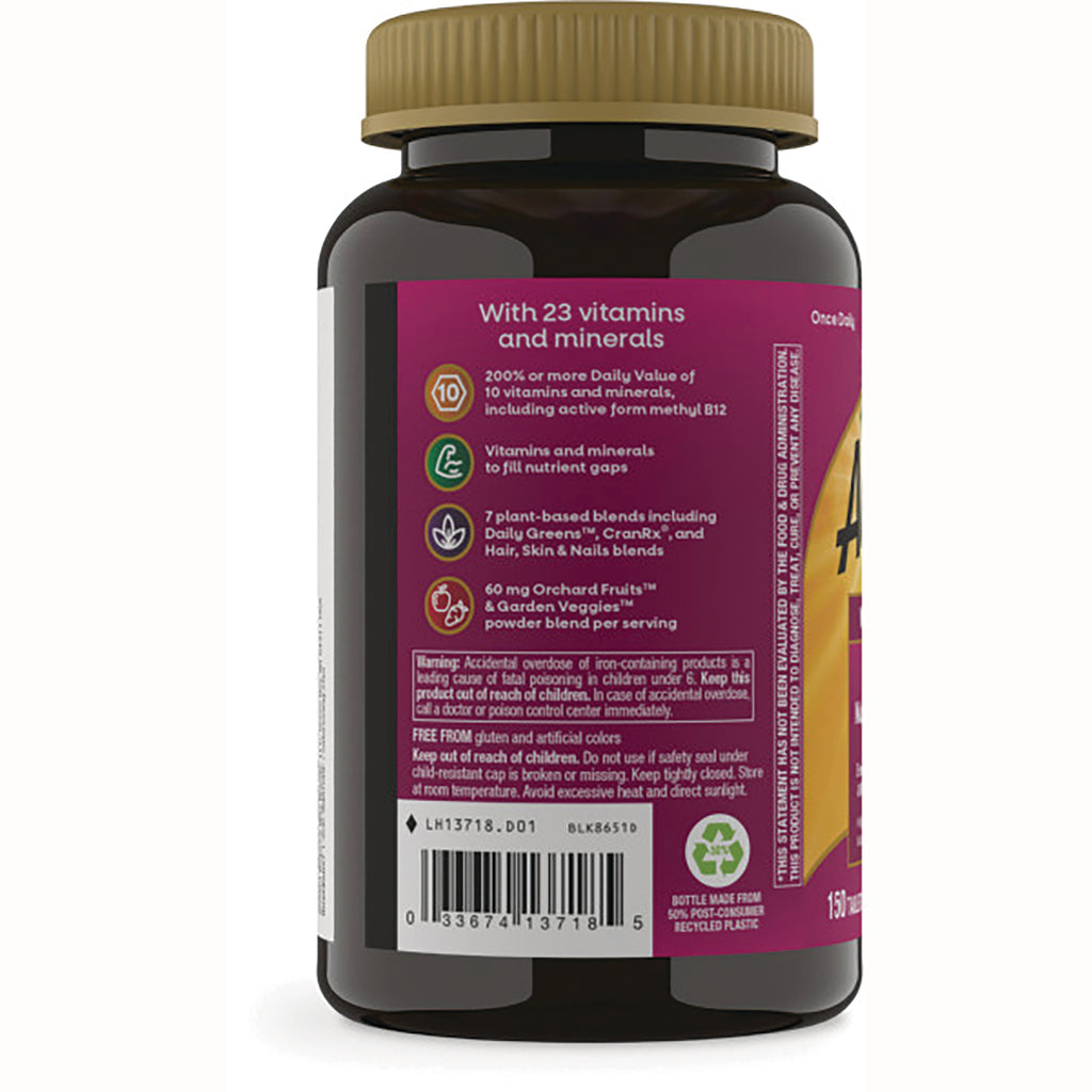 NW1047 | Back of brown supplement bottle showing label with benefits icons, warnings and barcode - Thumbnail