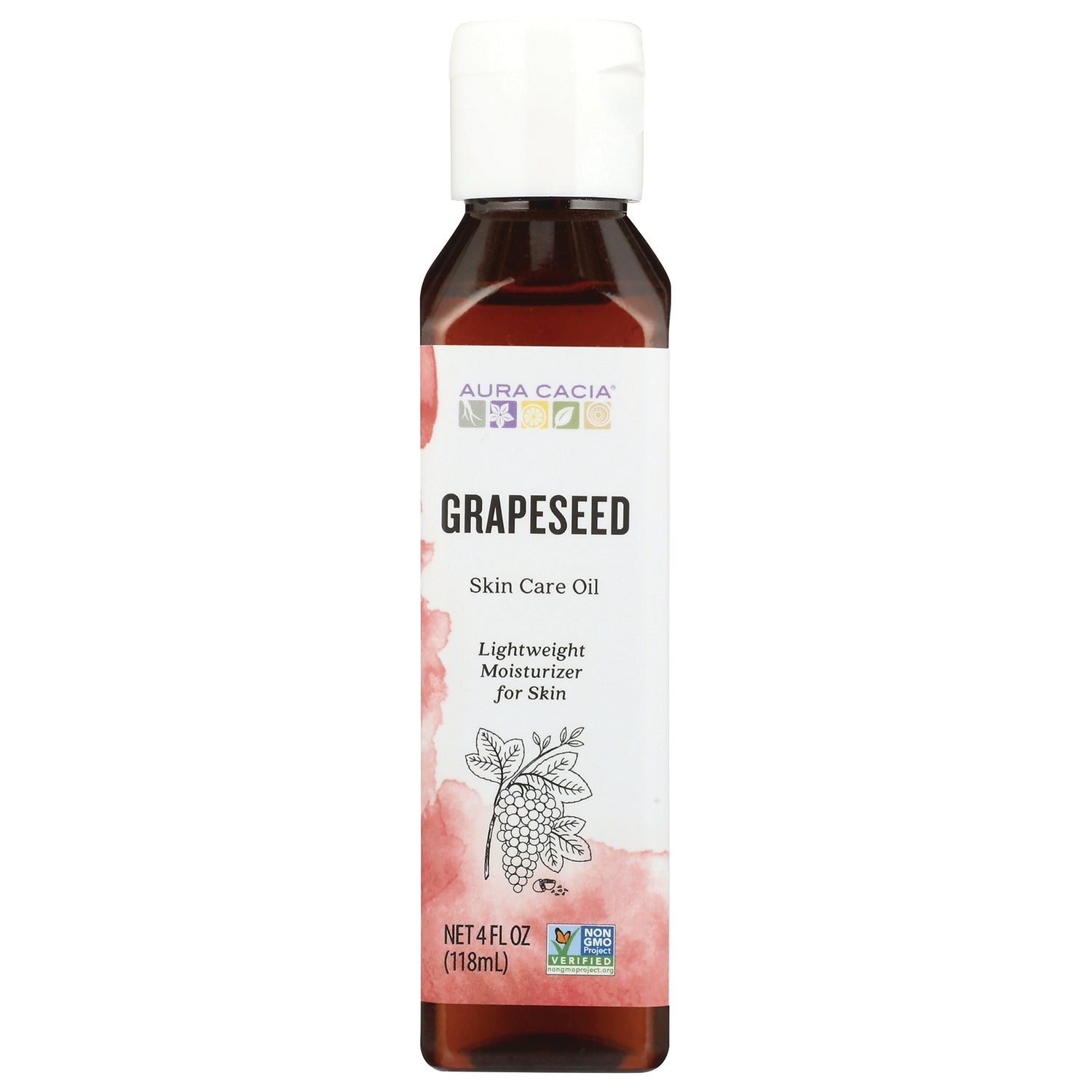 ARC063 | Aura Cacia GRAPESEED skin care oil 4 fl oz bottle with pink watercolor label