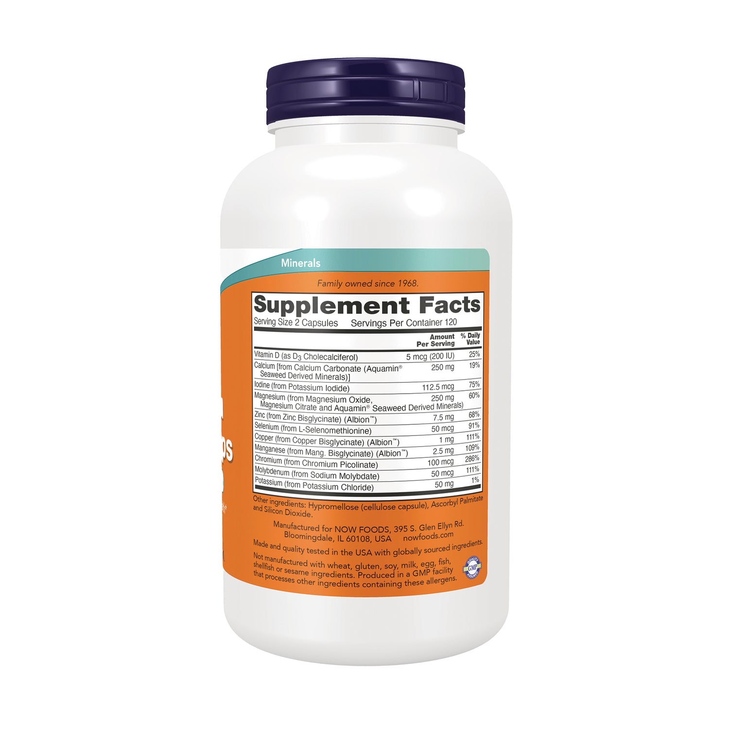 NWF244 | Back of white supplement bottle showing Supplement Facts panel and orange label