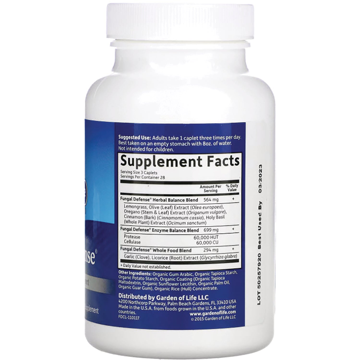 GLF007 | Back of white supplement bottle showing Supplement Facts label and ingredient panel
