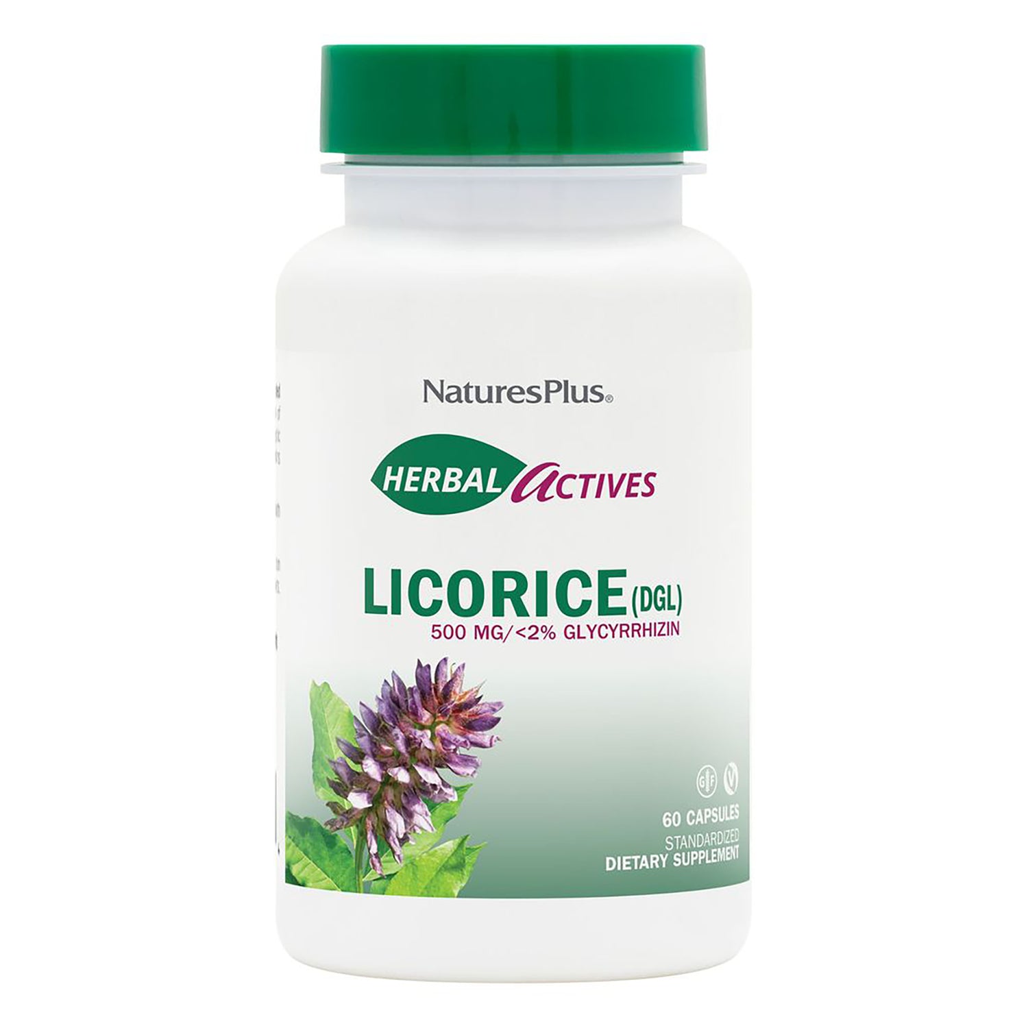 NTP067 | NaturesPlus Licorice (DGL) white bottle 500 mg vegetarian capsules, Standardized Botanical Supplement, Gluten Free