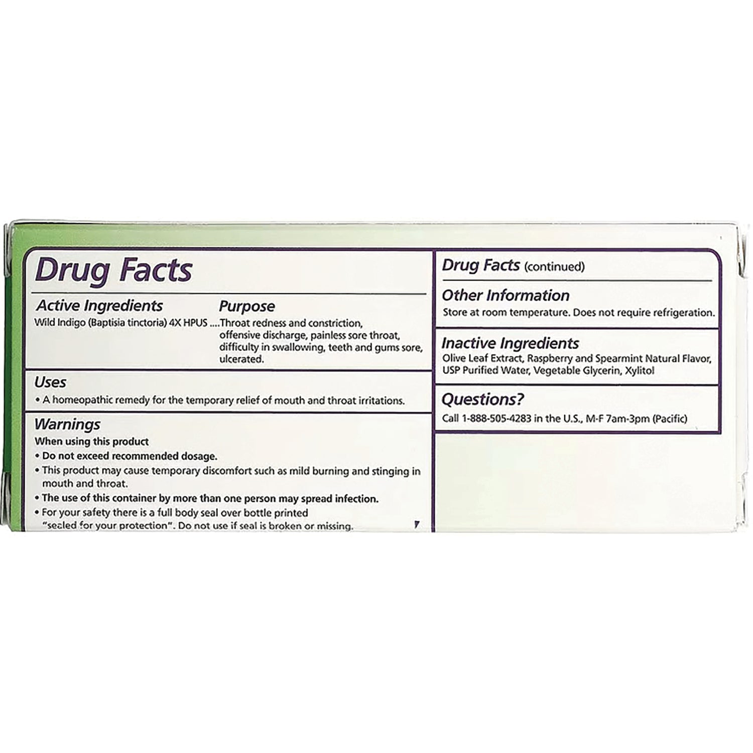 SEG002 | back panel showing drug facts with active and inactive ingredients, warnings and storage information