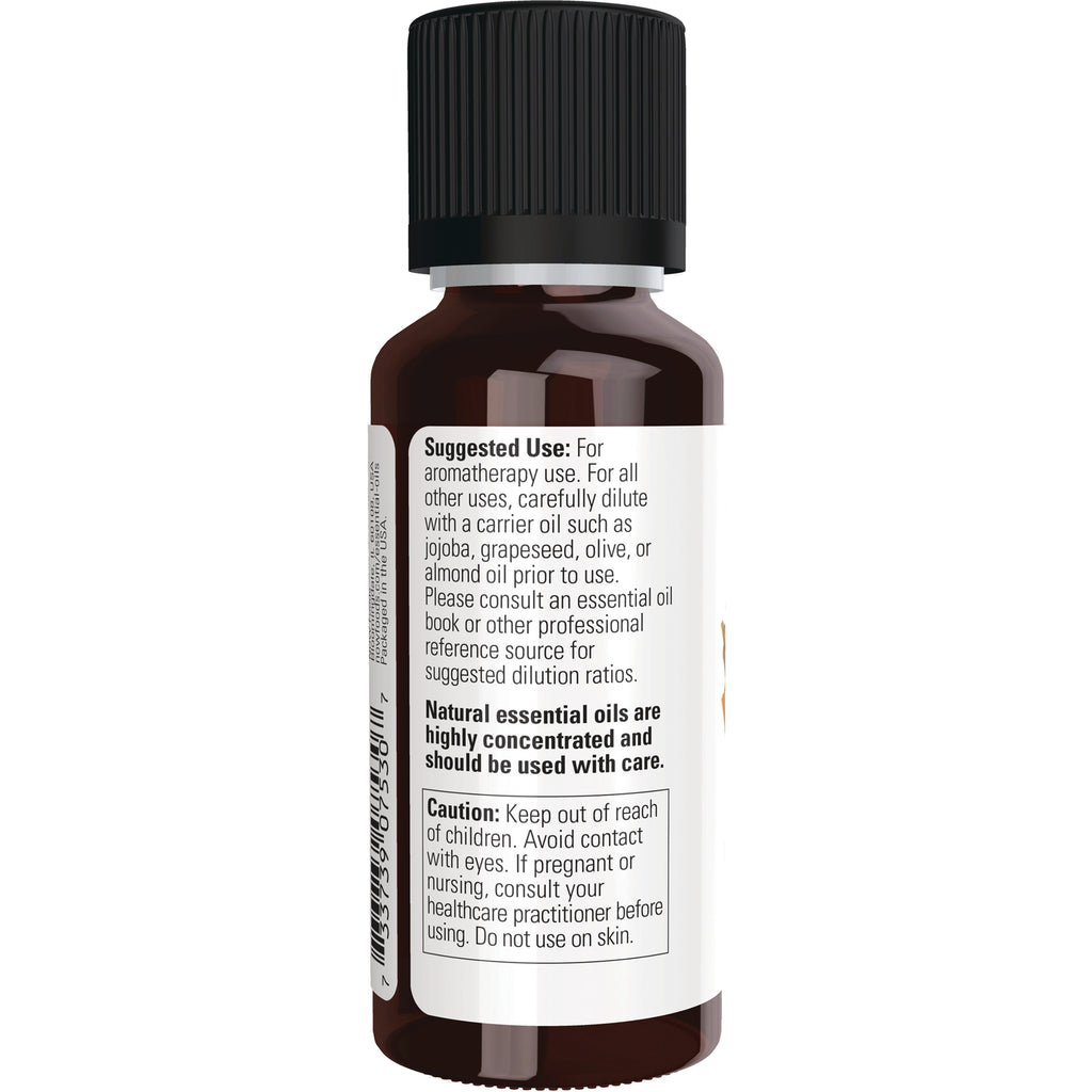 NWF1015 | Back label of amber essential oil bottle showing suggested use and caution text - Thumbnail