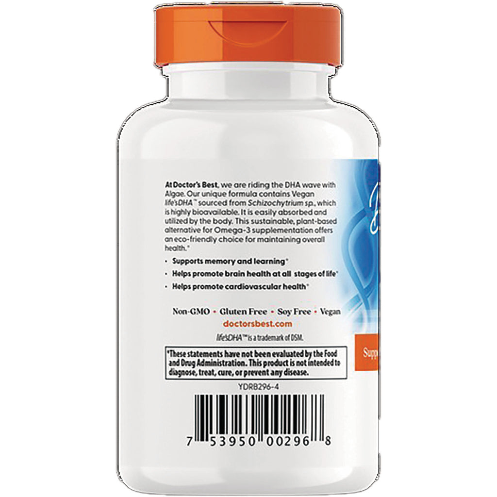 DB192 | back label of white supplement bottle showing DHA description, usage claims and barcode - Thumbnail