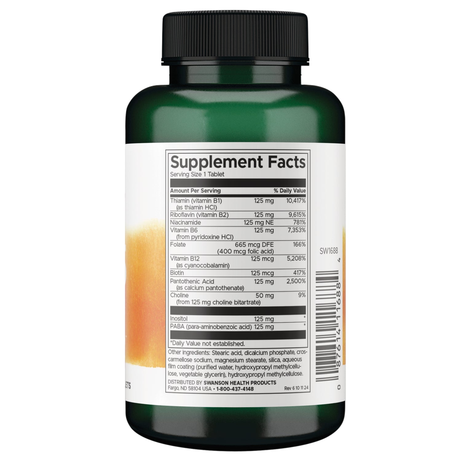 SW1688 | Back label with supplement facts and serving information