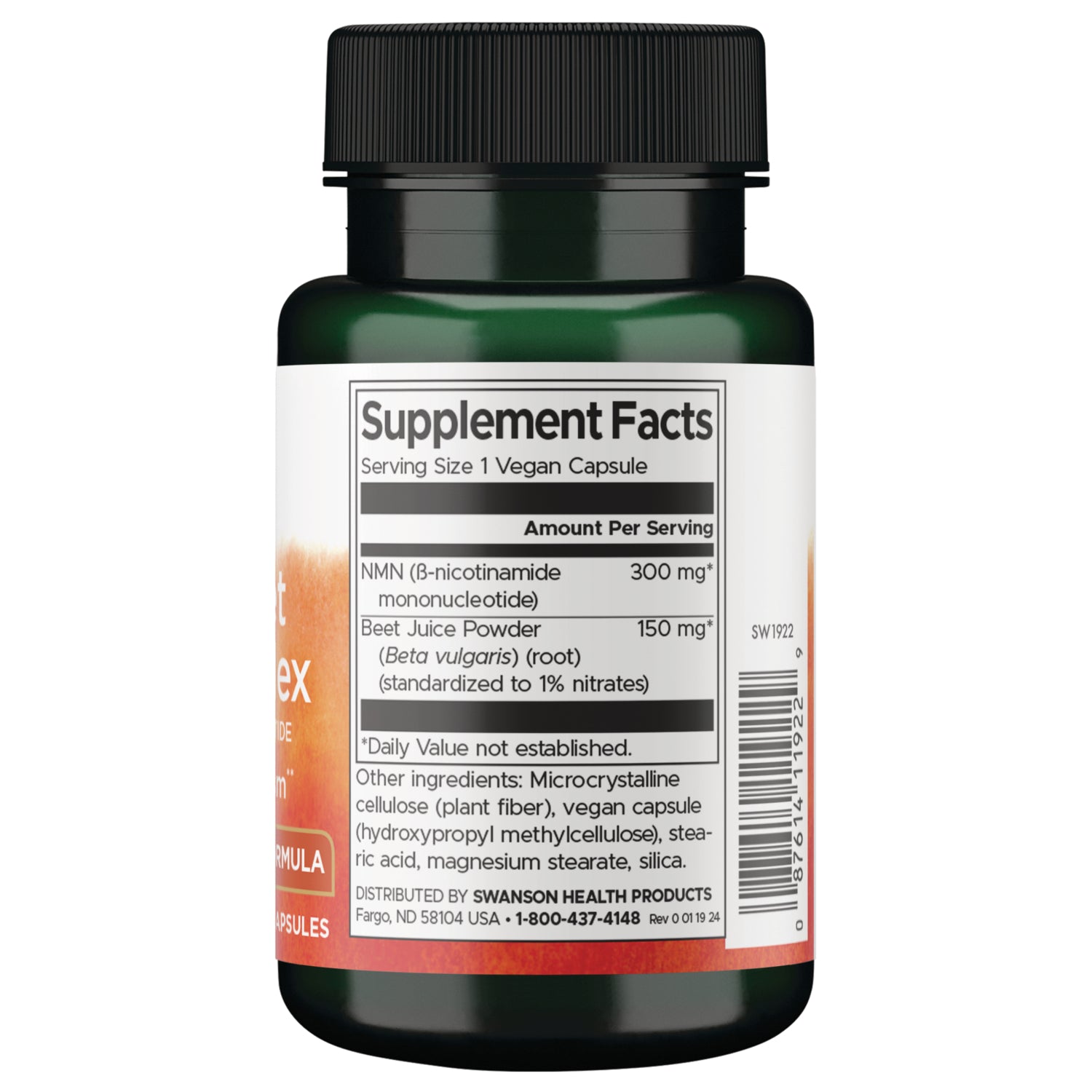 SW1922 | Back label with supplement facts and serving information