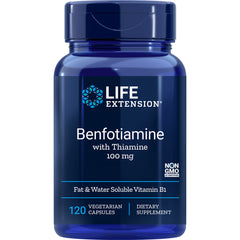 LE320 | Life Extension Benfotiamine with Thiamine 100 mg blue bottle, 120 vegetarian capsules