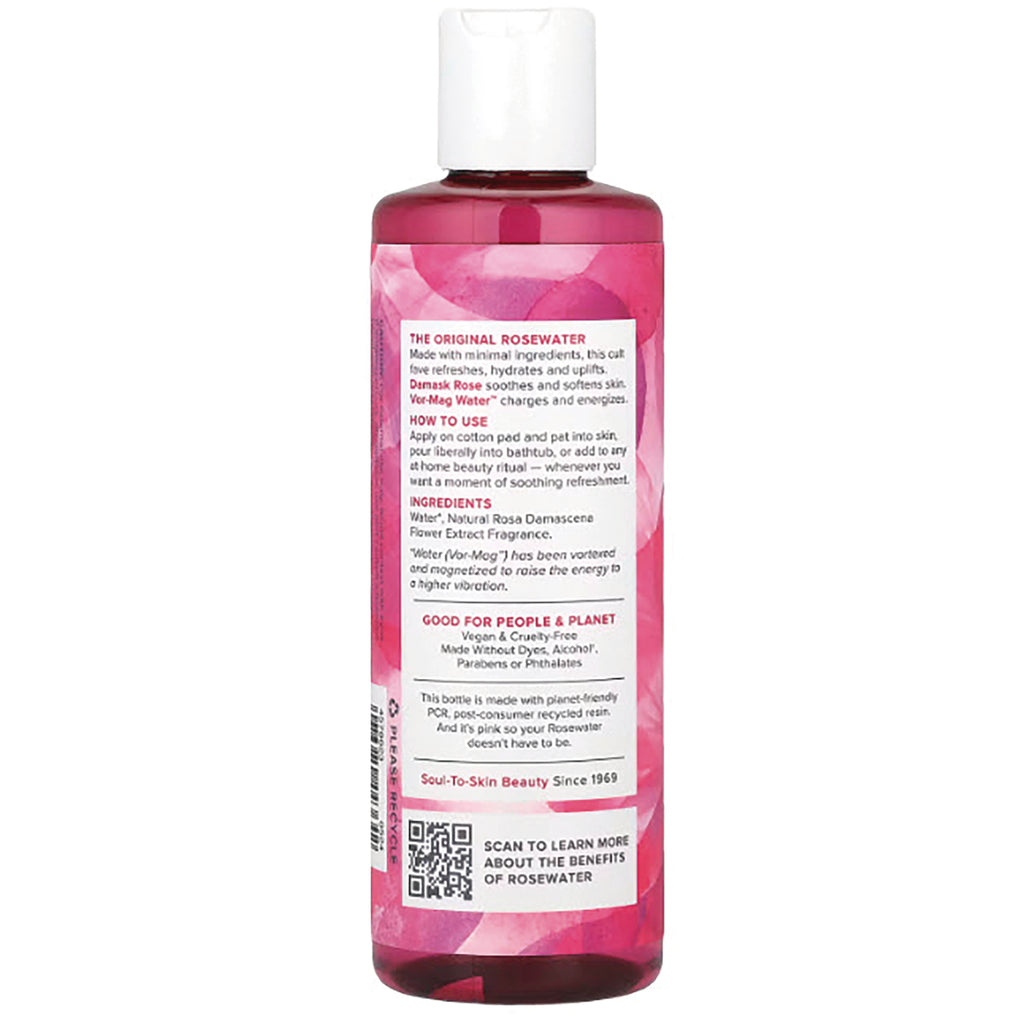 HTG001 | Back label of pink rosewater bottle showing ingredients, usage instructions, and QR code - Thumbnail