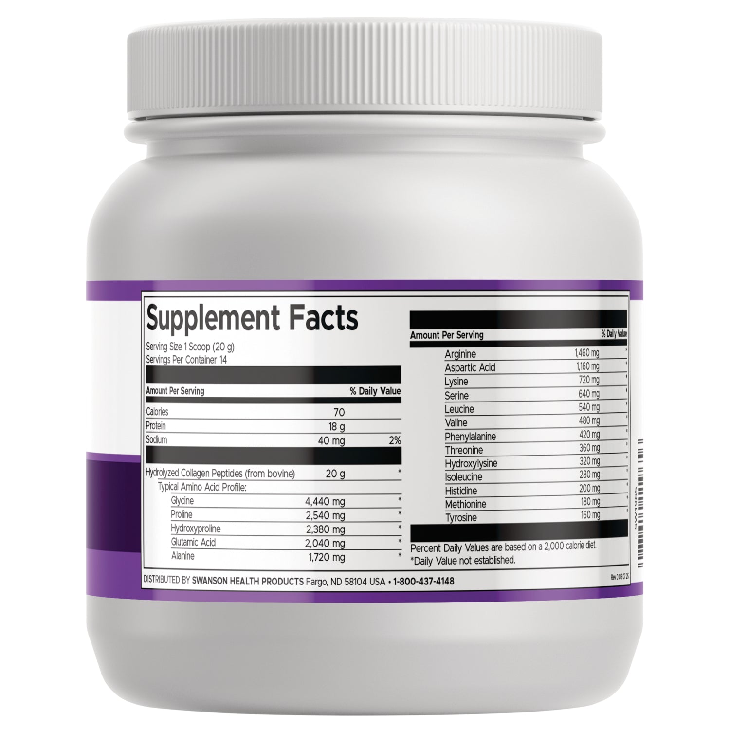 SW1965 | Back label with supplement facts and serving information