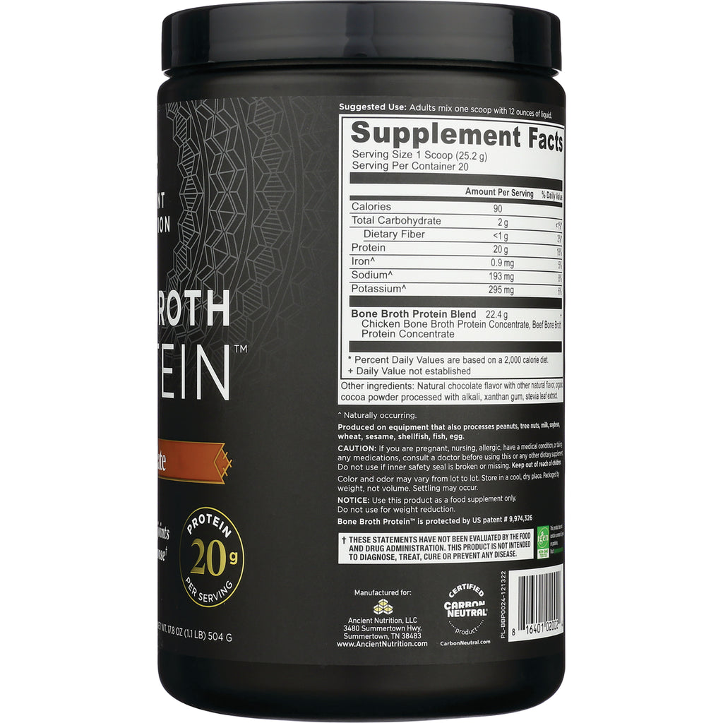 ATN003 | back label showing Supplement Facts nutrition panel on black bone broth protein container - Thumbnail