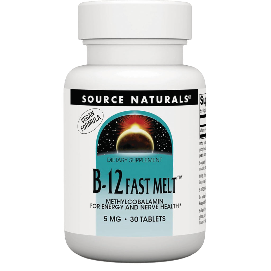SN510 | Source Naturals B-12 Fast Melt methylcobalamin, vegan formula, 5 mg, 30 tablets - Thumbnail
