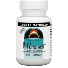 SN510 | Source Naturals B-12 Fast Melt methylcobalamin, vegan formula, 5 mg, 30 tablets